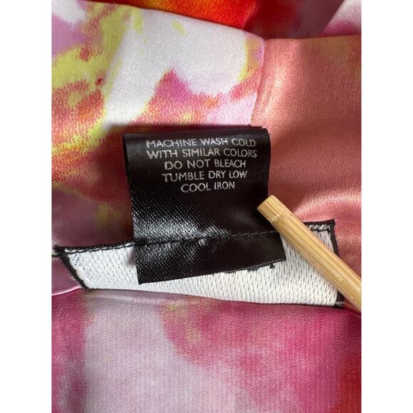 Natori Satin Full Bloom Watercolor Kimono Robe XL Pink Yellow Watercolor Kimono - Picture 7 of 7